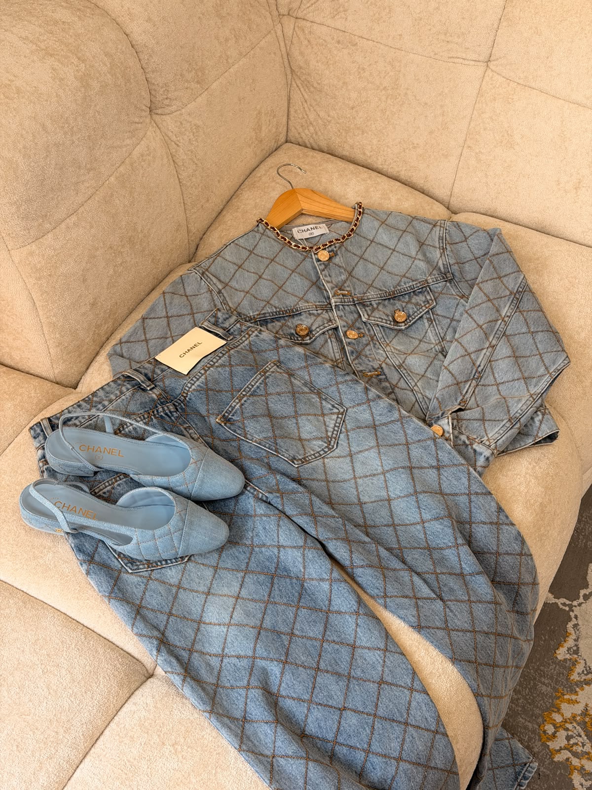 Chanel Diamond-Grid Denim Set - Blue