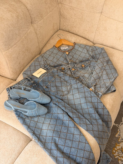 Chanel Diamond-Grid Denim Set - Blue