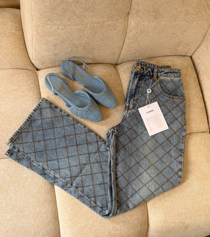 Chanel Diamond-Grid Denim Set - Blue