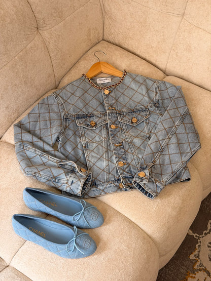 Chanel Diamond-Grid Denim Set - Blue
