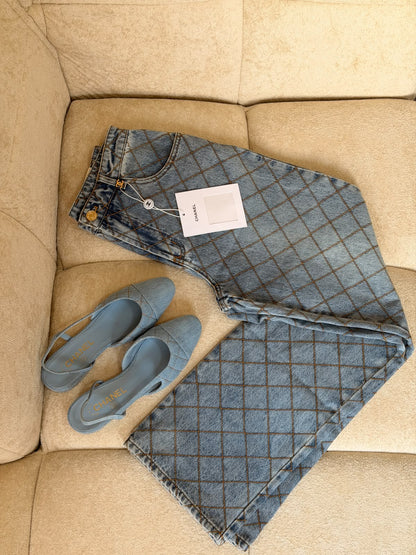 Chanel Diamond-Grid Denim Set - Blue