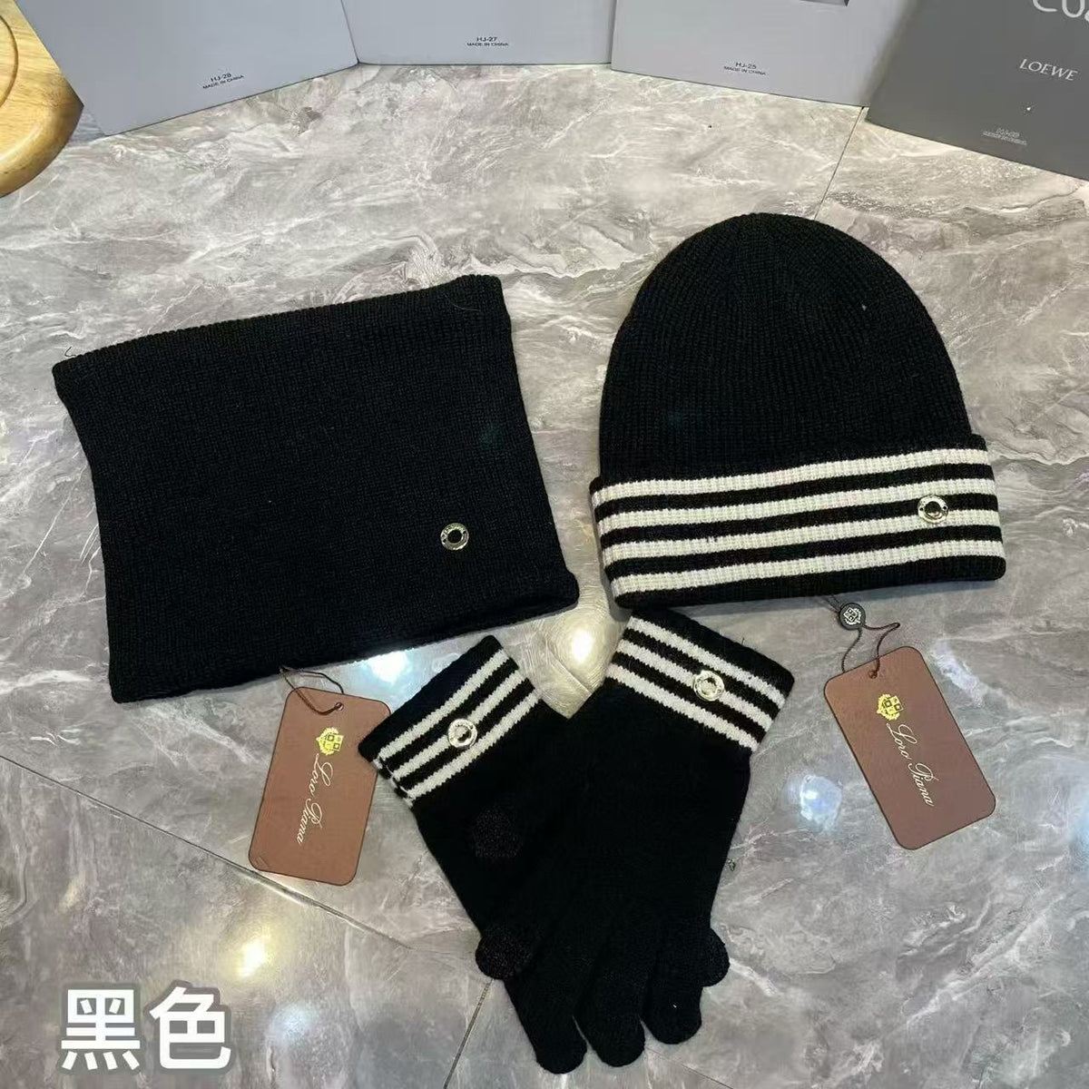 Loro Piana Scarf & Beanie - Black & Off White