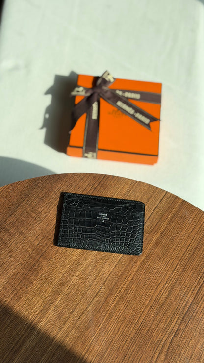 Hermes Card Holder - Black Embossed