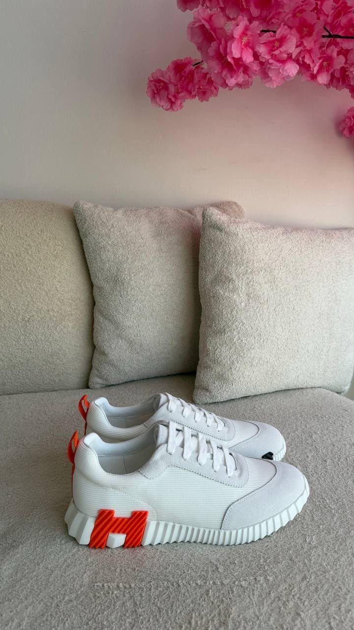 Hermes Mesh Sneakers - White & Orange