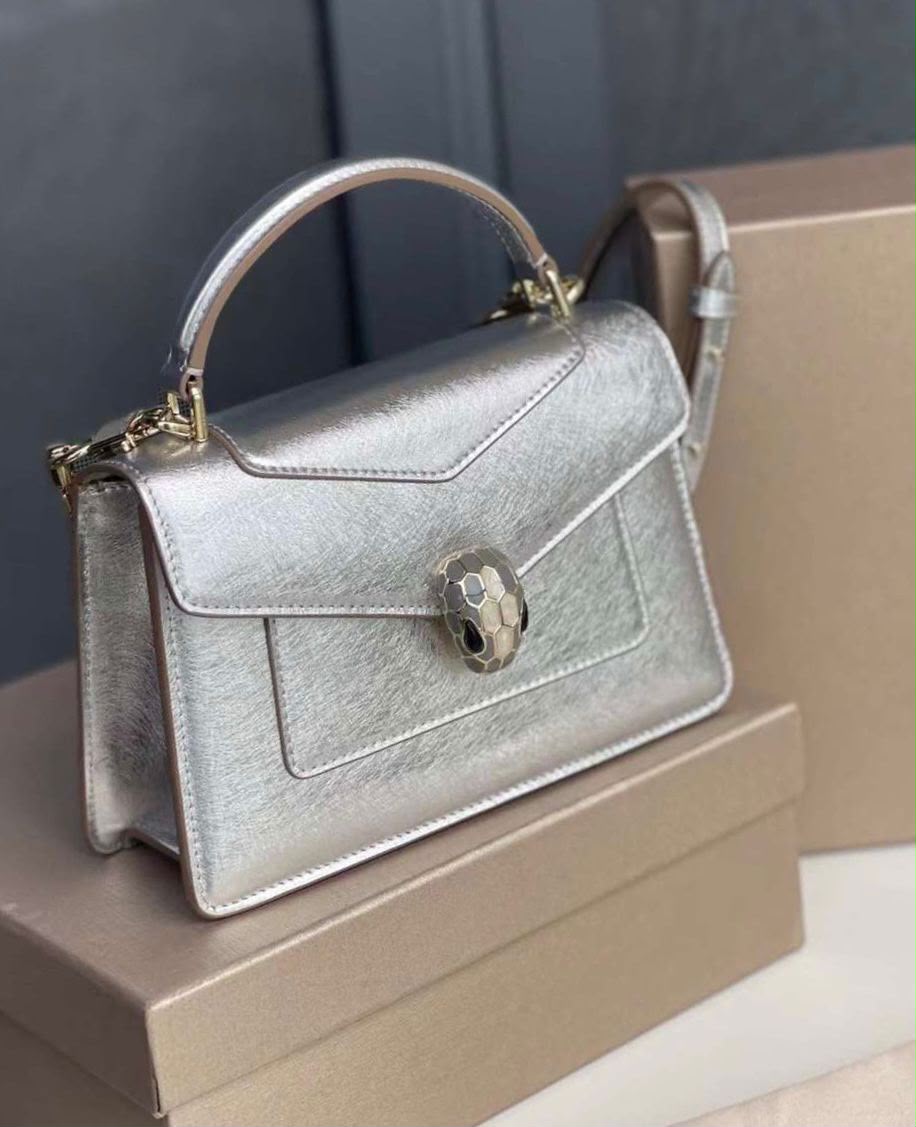 Bulgari Top Handle Shoulder Bag - Silver Snake Print