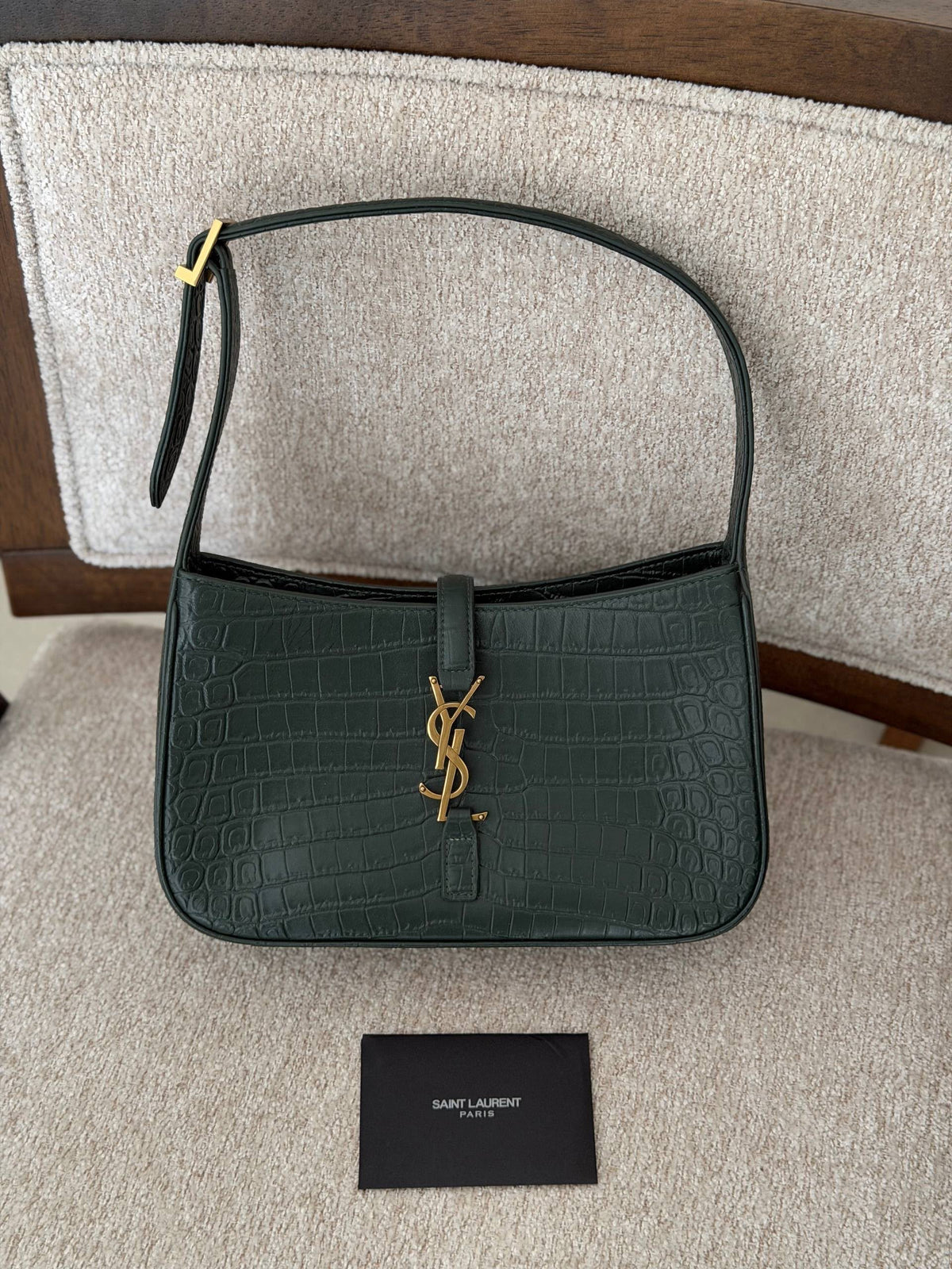 YSL Tabbed Shoulder Bag - Green Embossed