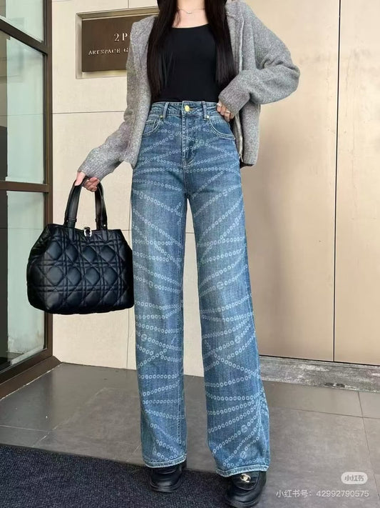 Chanel Diagonal-Motif Jeans Pants - Blue