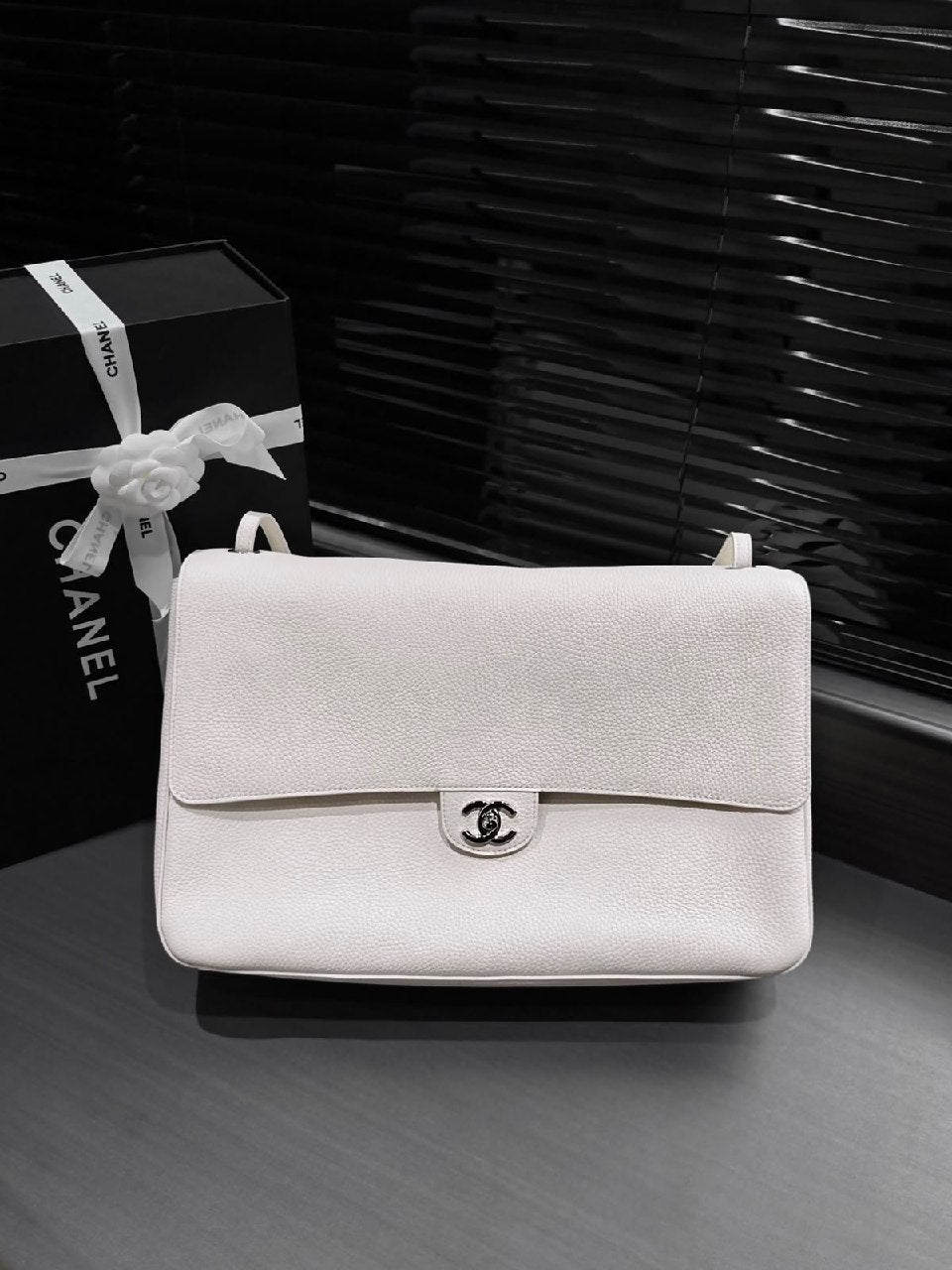 Chanel Rectangular Flap Shoulder Bag - White