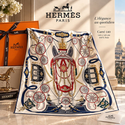 Hermès Scarf Stately Wheels Print - White