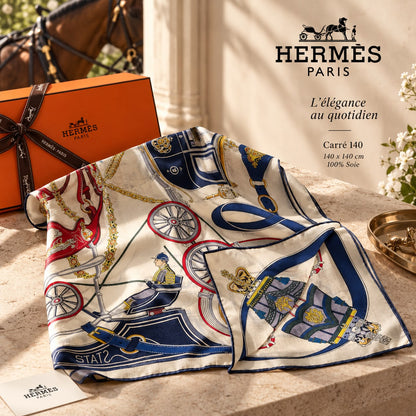 Hermès Scarf Stately Wheels Print - White