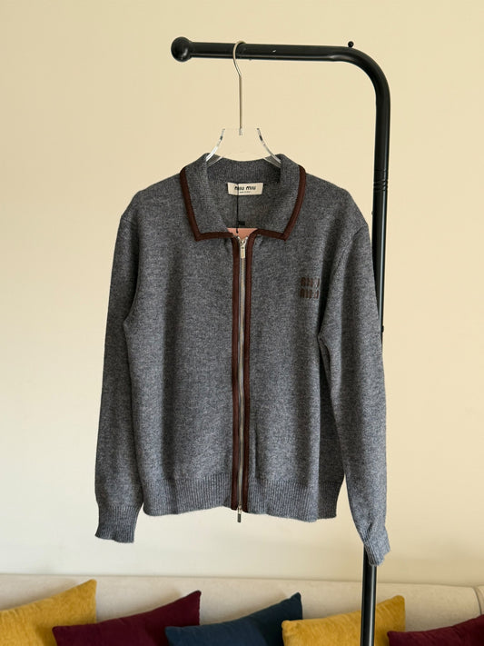 Miu Miu Zip-Front Sweater - Grey