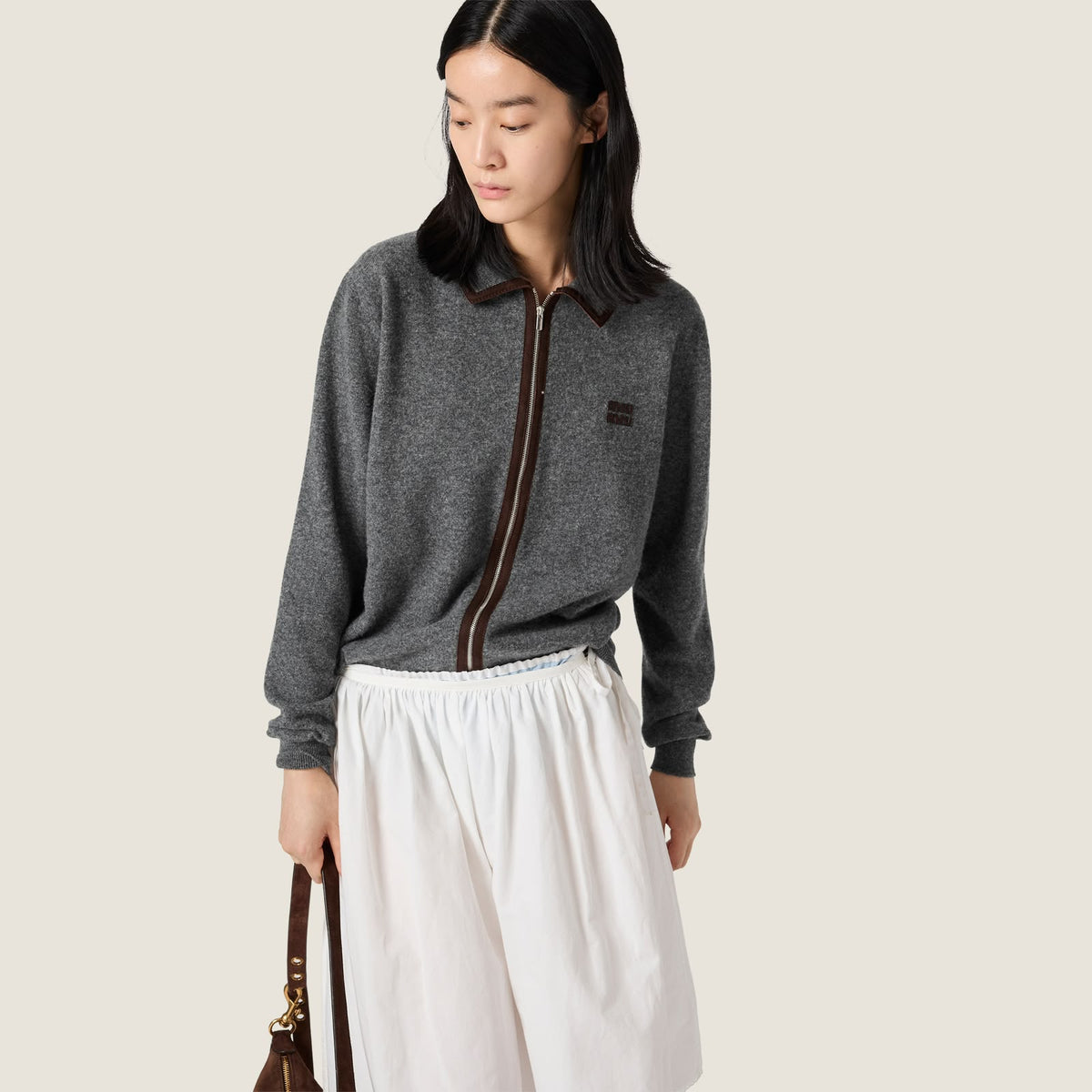 Miu Miu Zip-Front Sweater - Grey