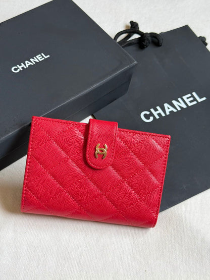 Chanel Diagonal-Quilted Wallet - Red