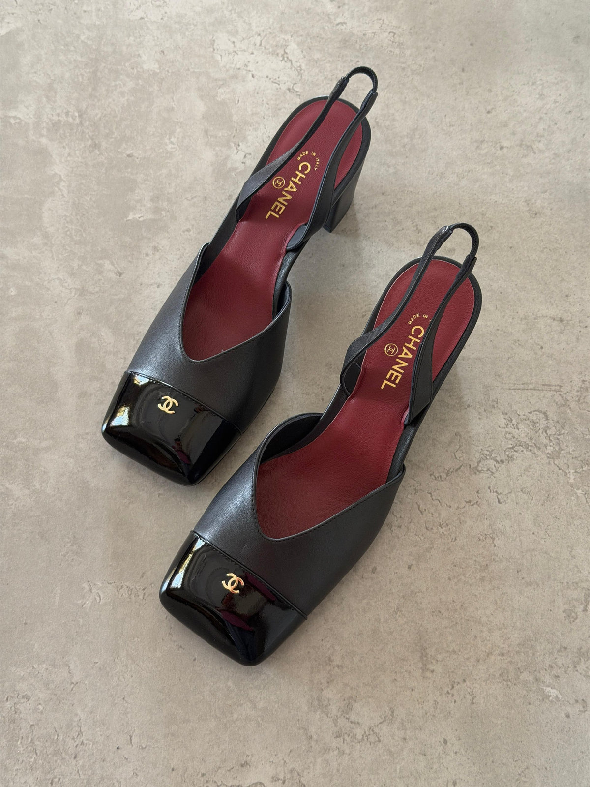 Chanel Square-Toe Slingback Heels - Black