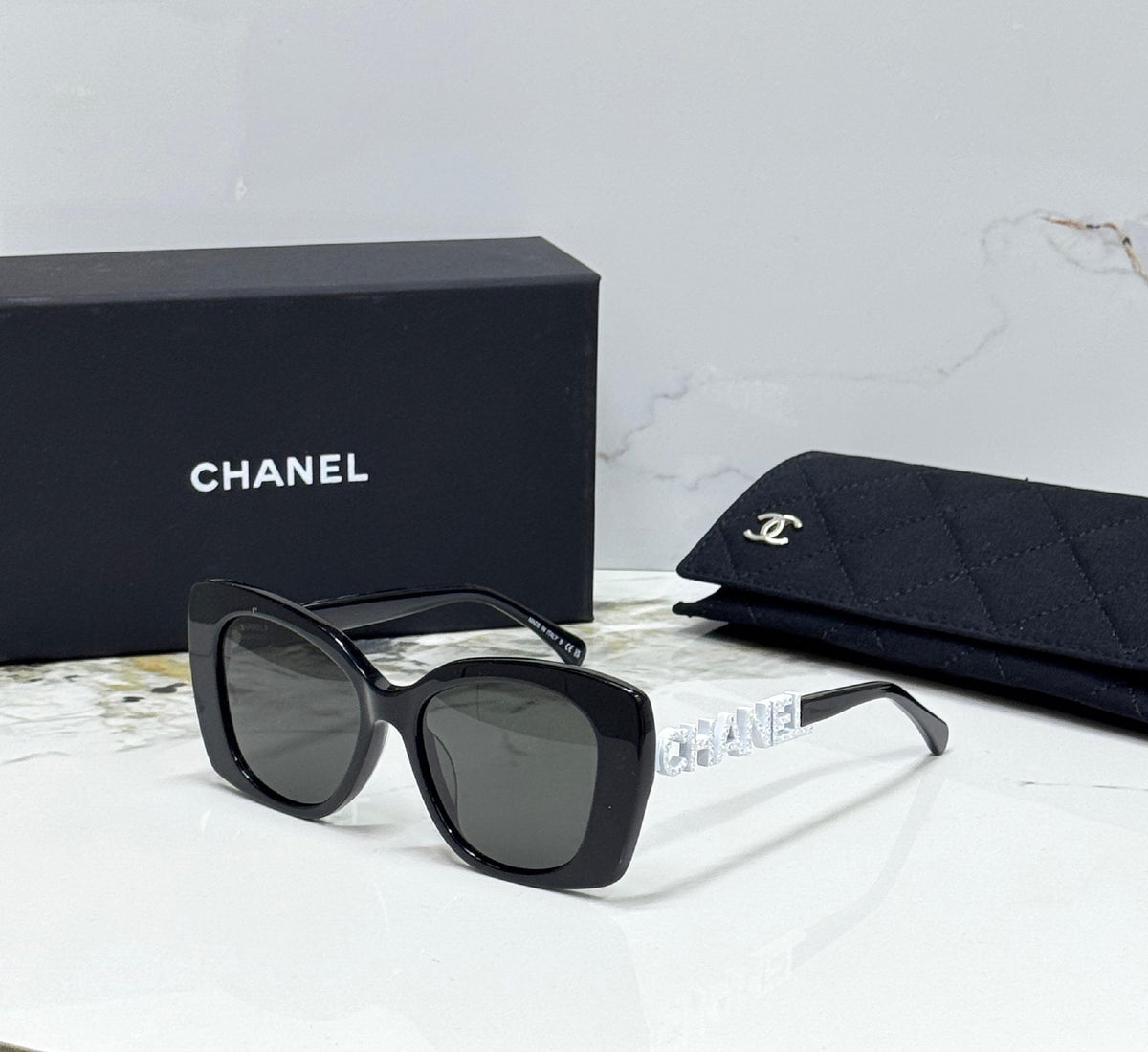 Chanel Sunglasses - Black & Dark with White Logo
