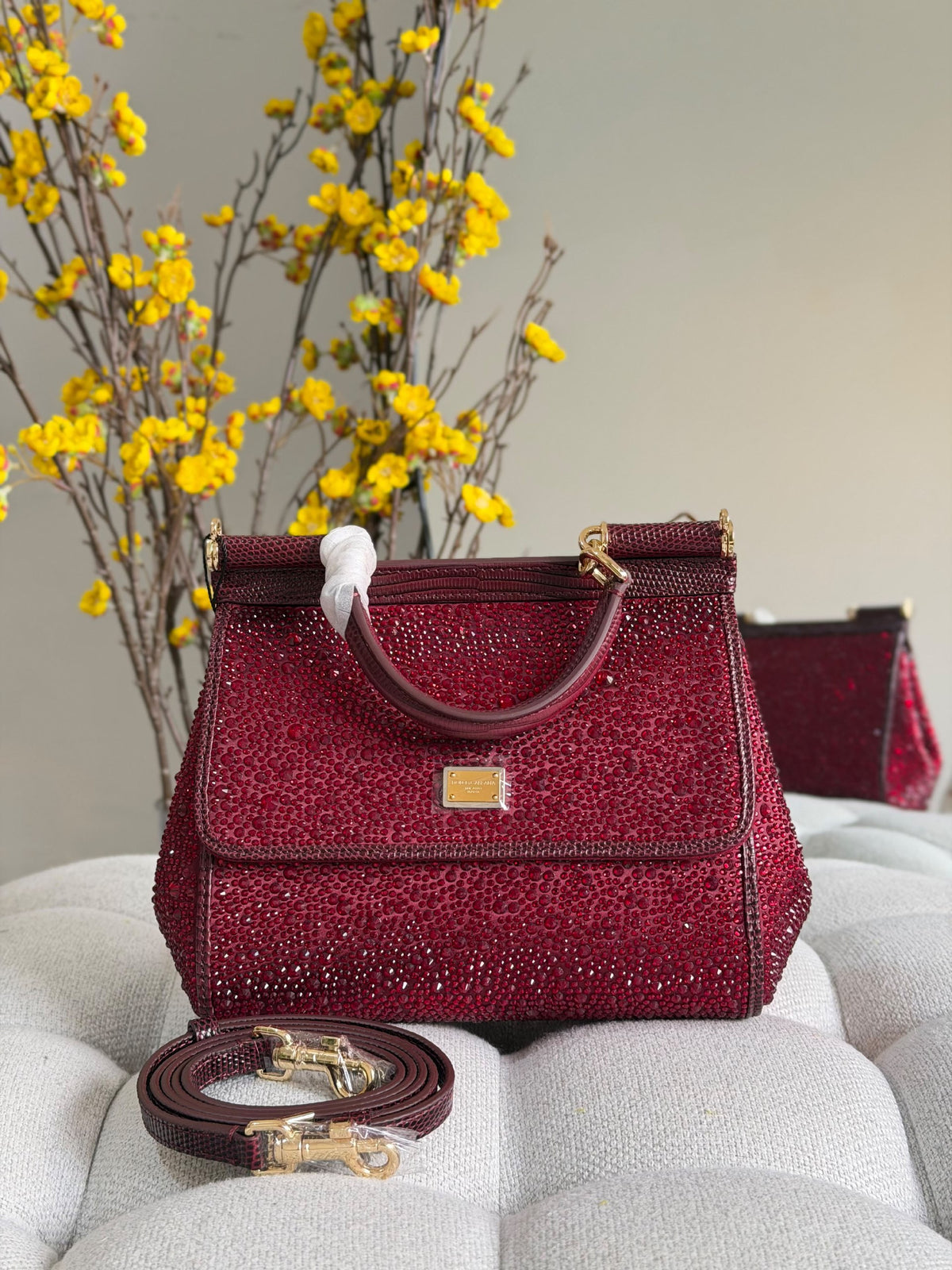 Dolce & Gabbana Handbag - Burgundy Embellished