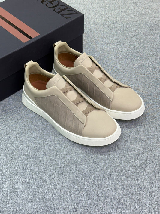 Zegna Crocodile Panel Sneakers - Beige Embossed