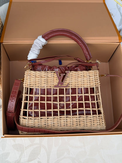 Louis Vuitton Handbag Woven Basket - Burgundy Embossed