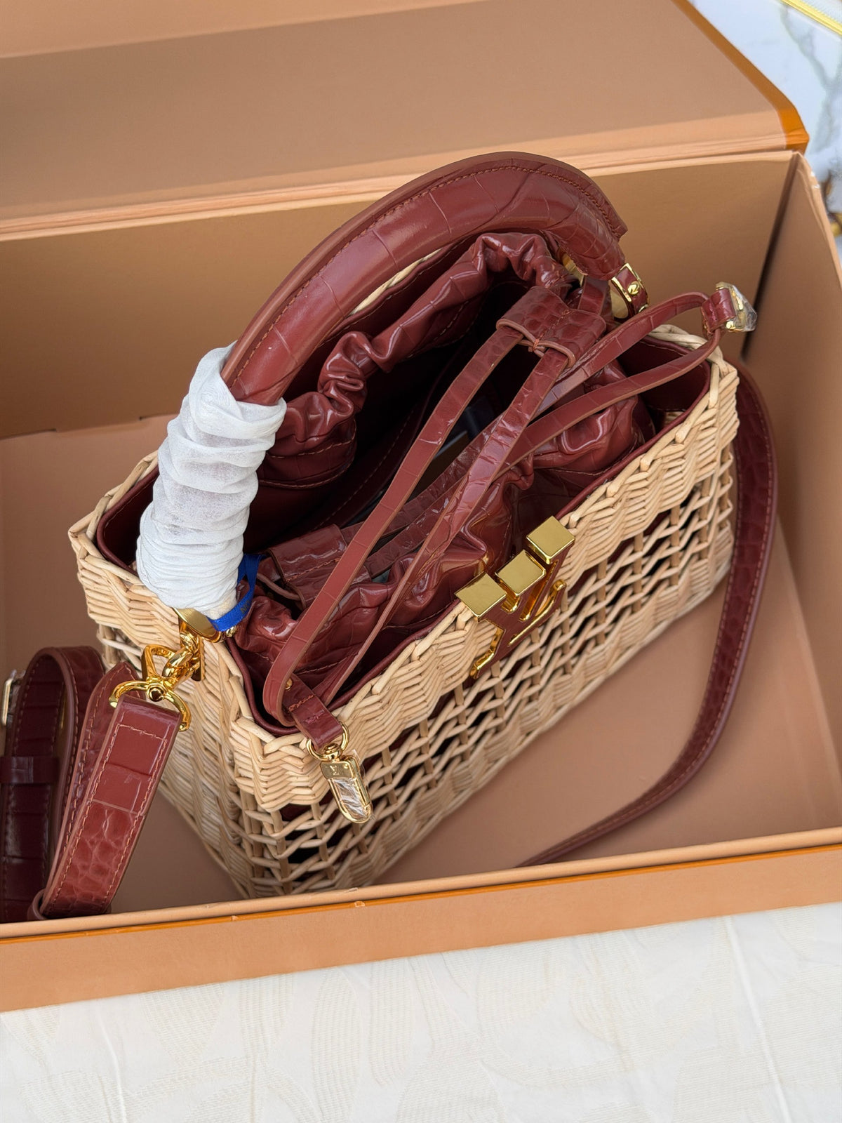 Louis Vuitton Handbag Woven Basket - Burgundy Embossed