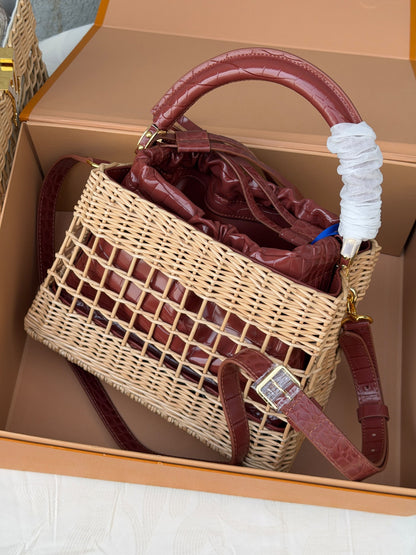 Louis Vuitton Handbag Woven Basket - Burgundy Embossed