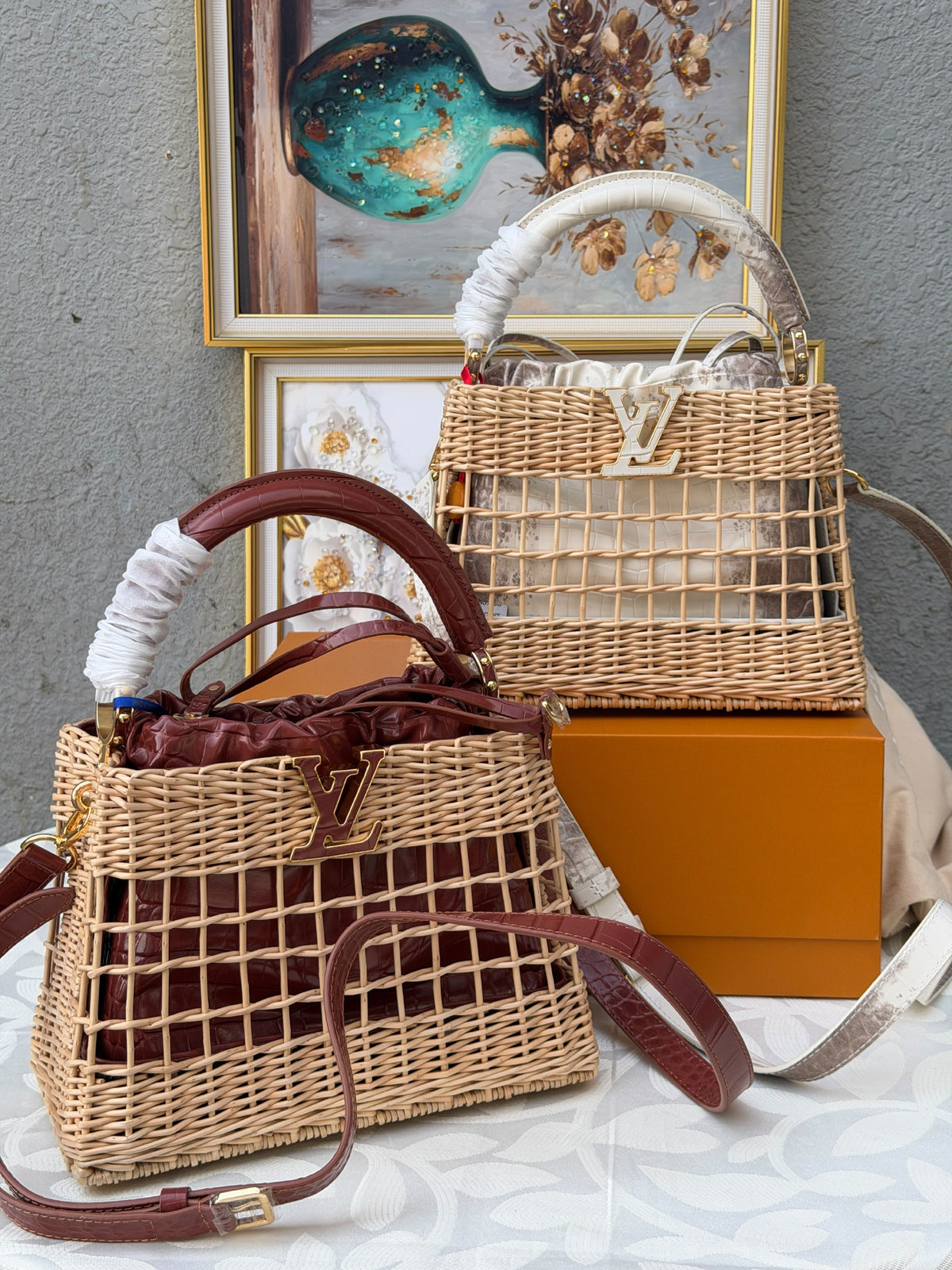 Louis Vuitton Handbag Woven Basket - Burgundy Embossed