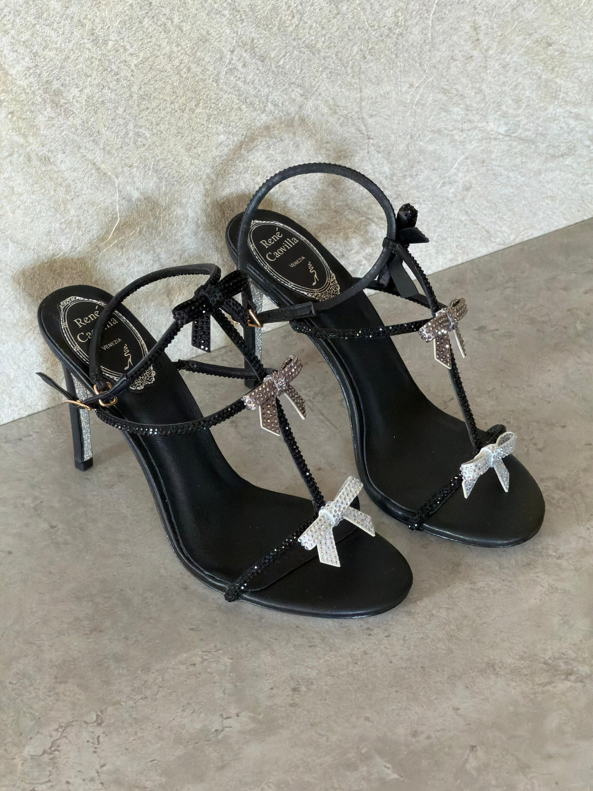 Rene Caovilla Bow-Detail Heels - Black