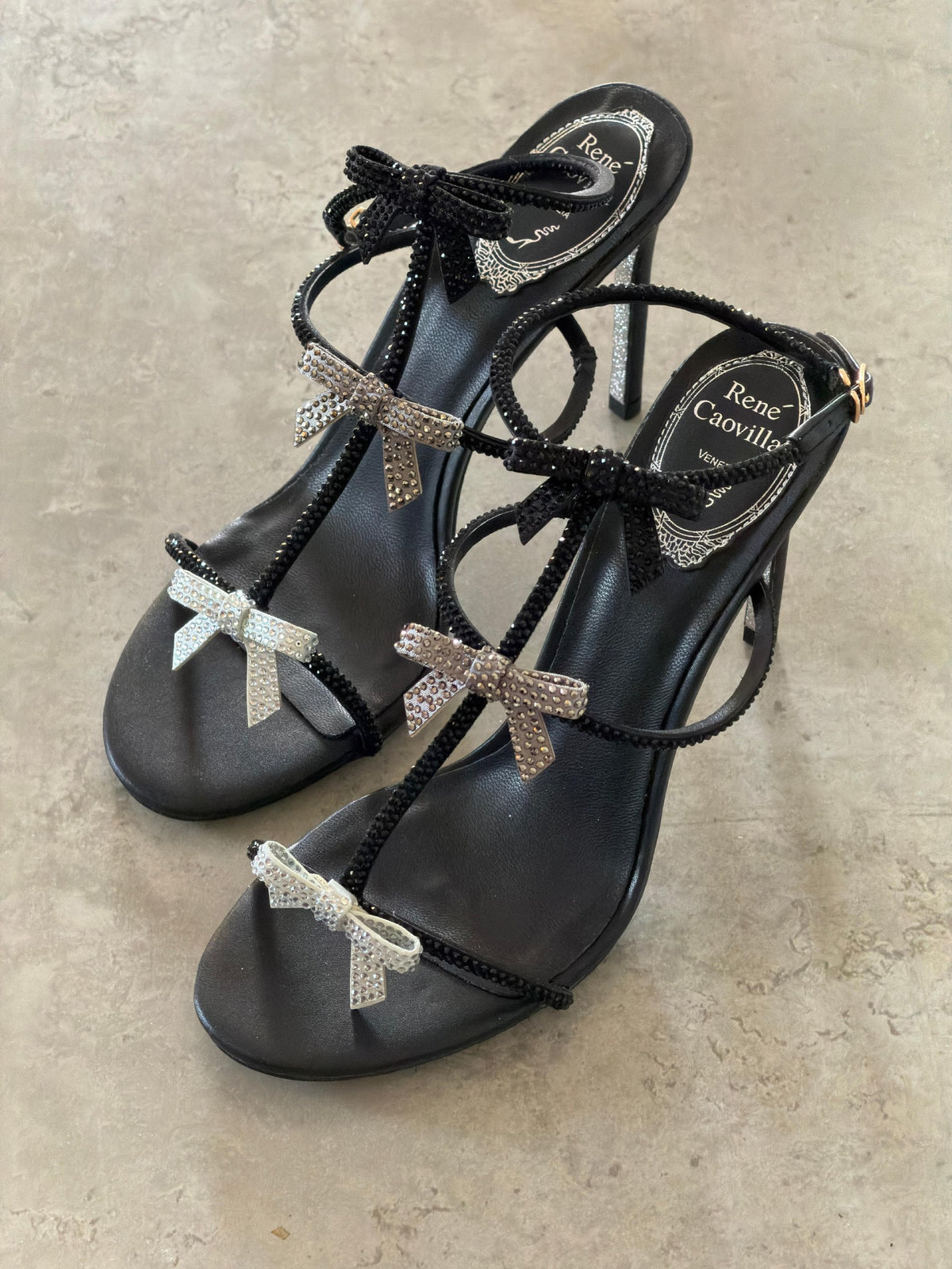 Rene Caovilla Bow-Detail Heels - Black