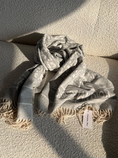 Dior Scarf Logo Border - Grey Monogram