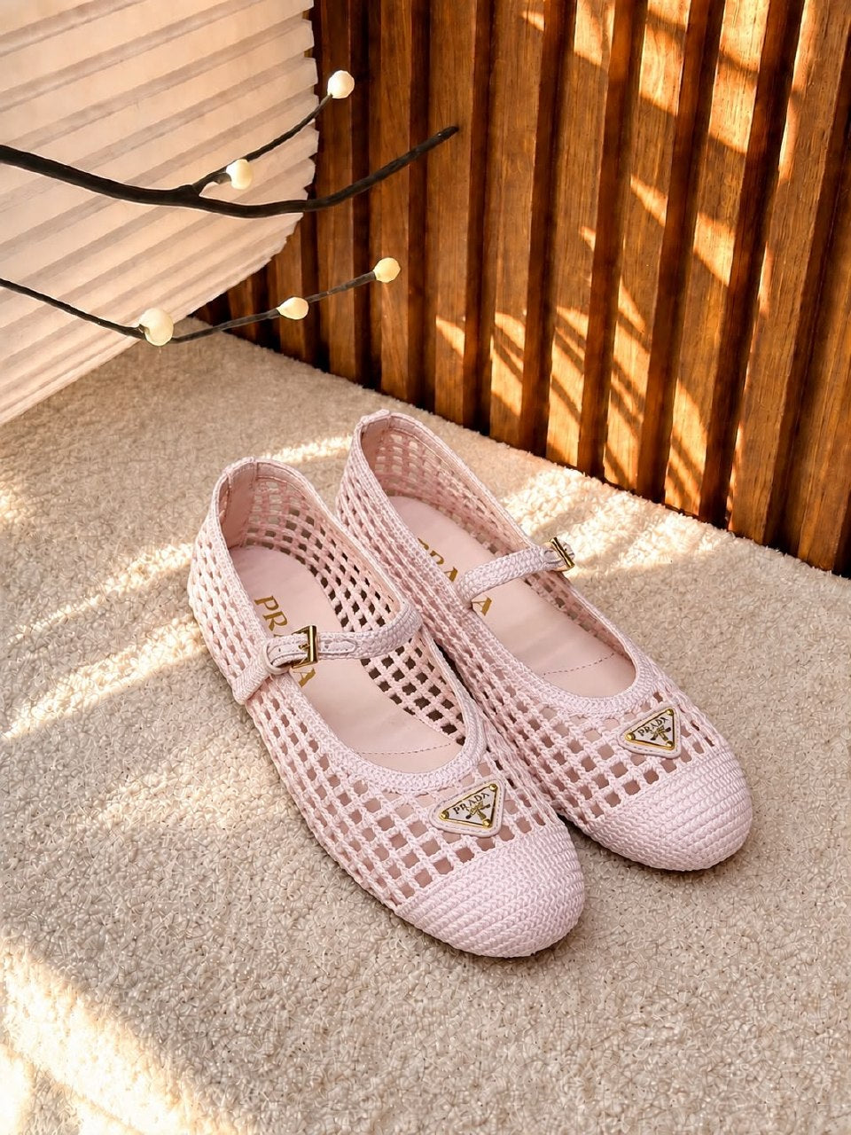 Prada Woven Mary Jane Ballerina - Pink