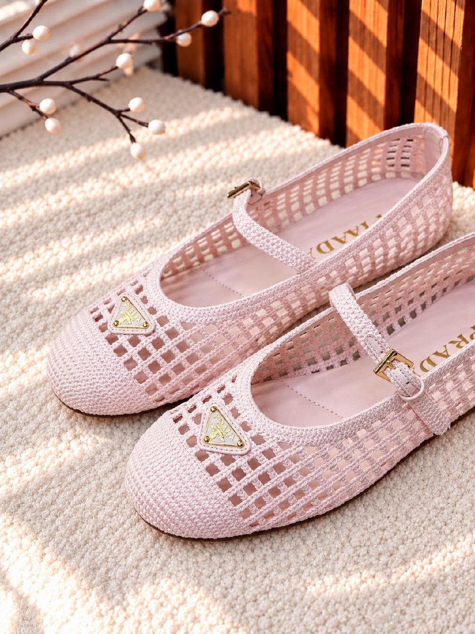Prada Woven Mary Jane Ballerina - Pink