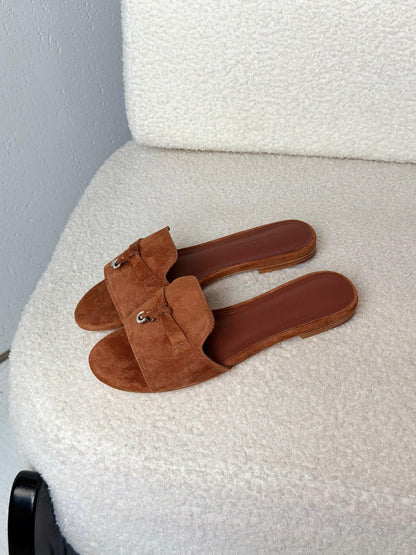 Loro Piana Charm-Detail Slippers - Brown