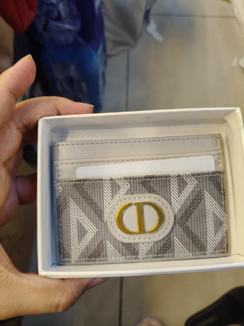 Dior Oval-Logo Card Holder - Grey
