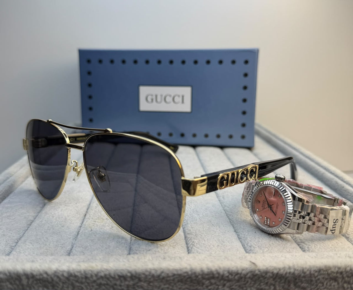 Gucci Logo-Temple Aviator Sunglasses - 