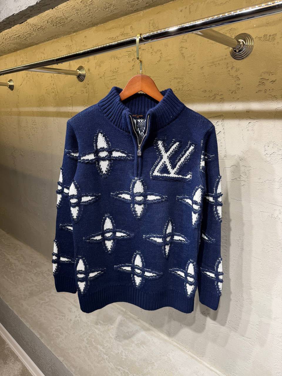 Louis Vuitton Distressed-Motif Sweater - Navy Monogram
