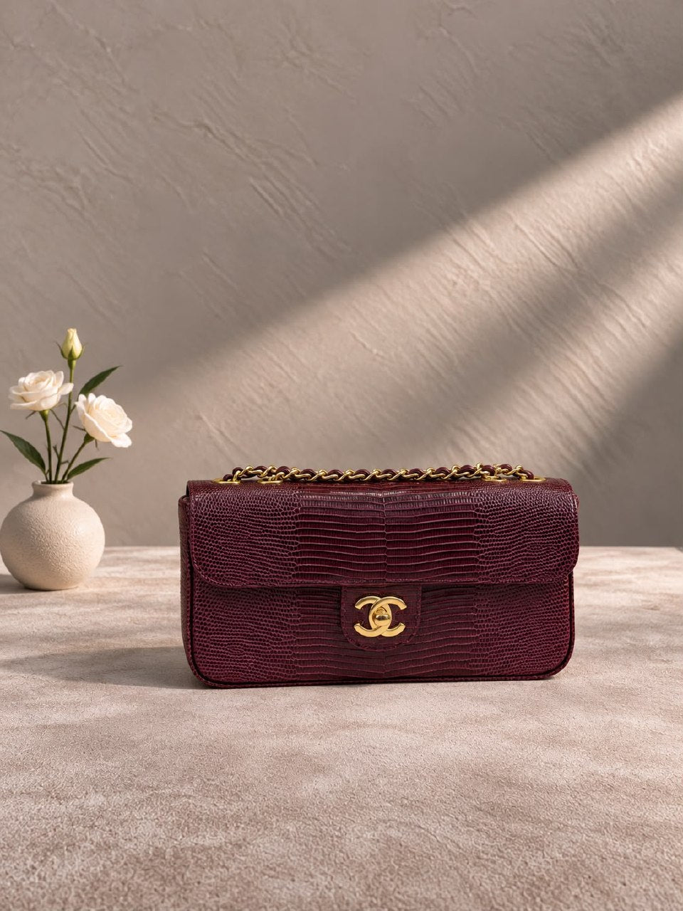 Chanel Chain Flap Shoulder Bag - Burgundy Embossed