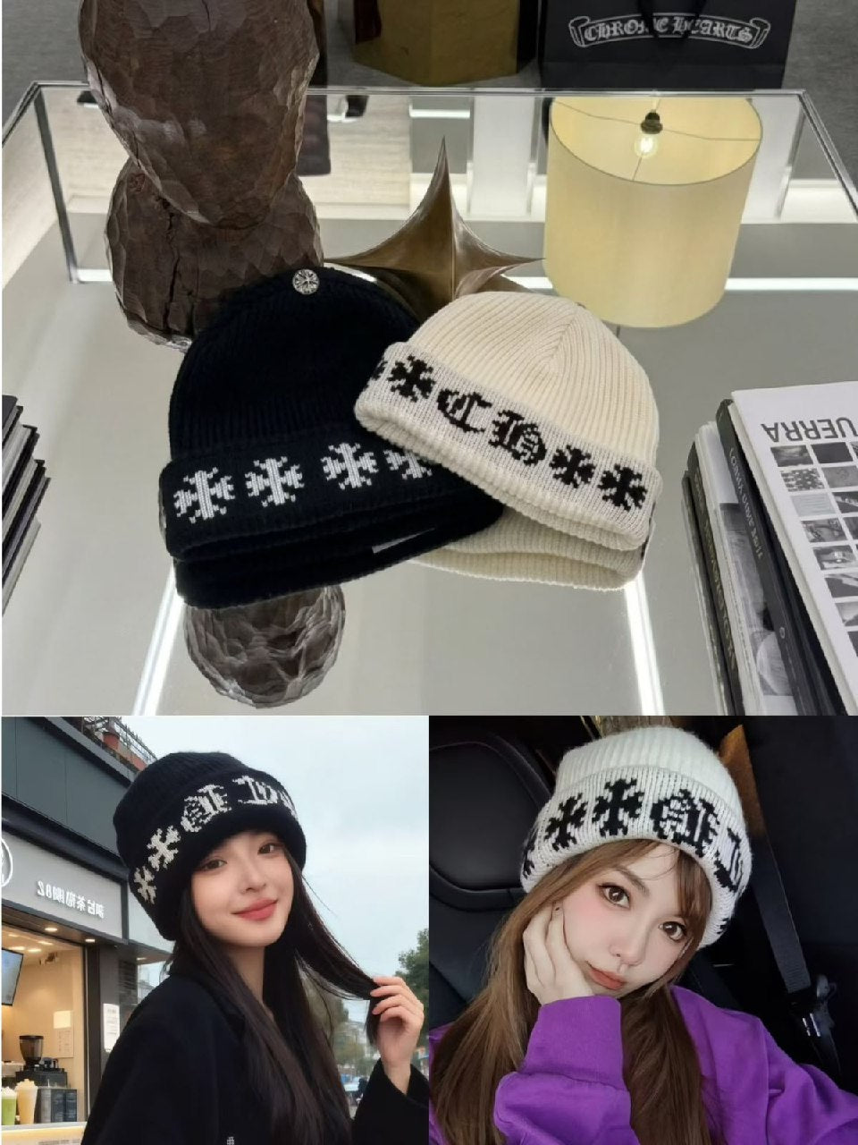 Chrome Hearts Beanie Cross Motif - Black, White