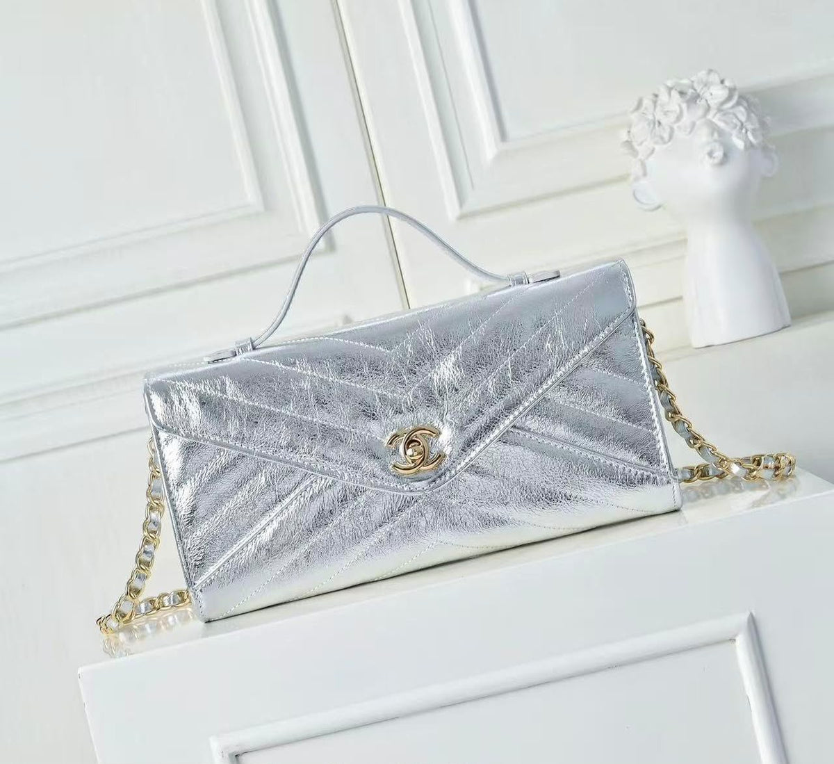 Chanel Chevron Shoulder Bag - Silver