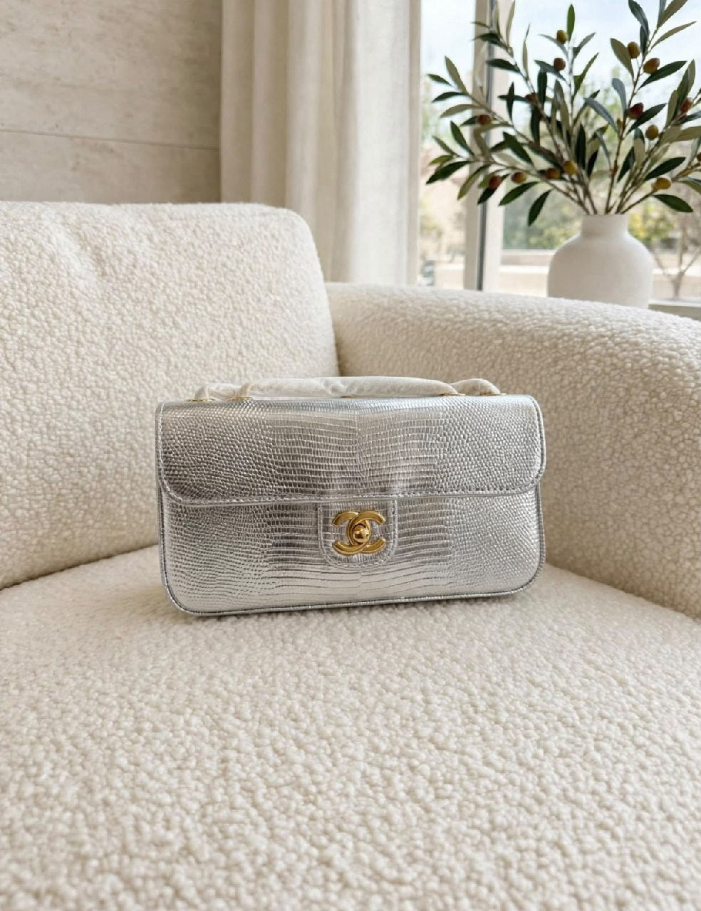 Chanel Envelope Flap Shoulder Bag - Silver Embossed