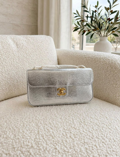 Chanel Envelope Flap Shoulder Bag - Silver Embossed