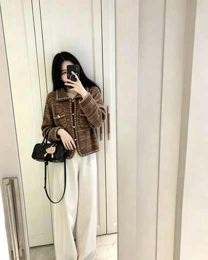 Chanel Pocket Cardigan - Light Blue, Brown