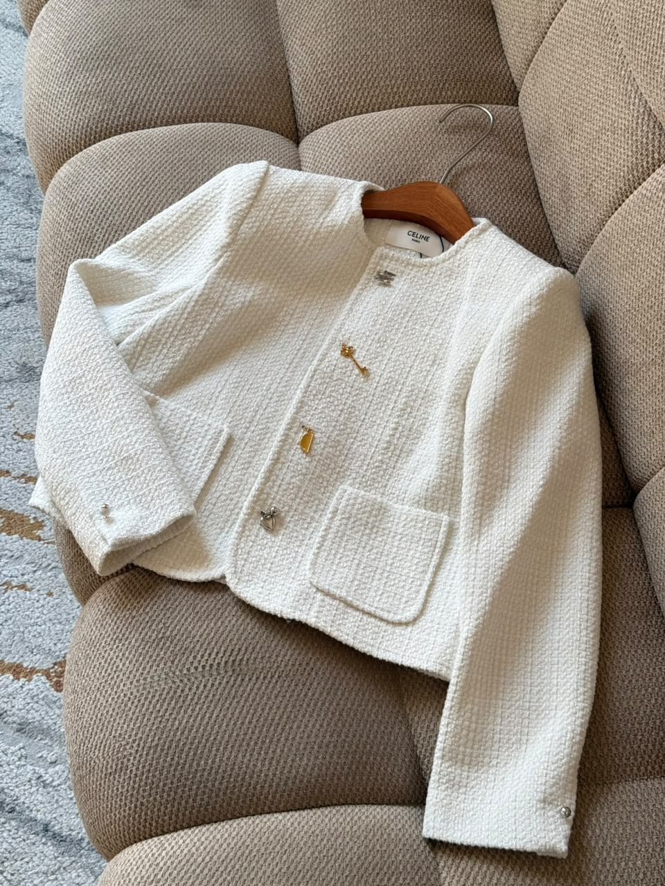 Celine Collarless Pocket Jacket - Black, White