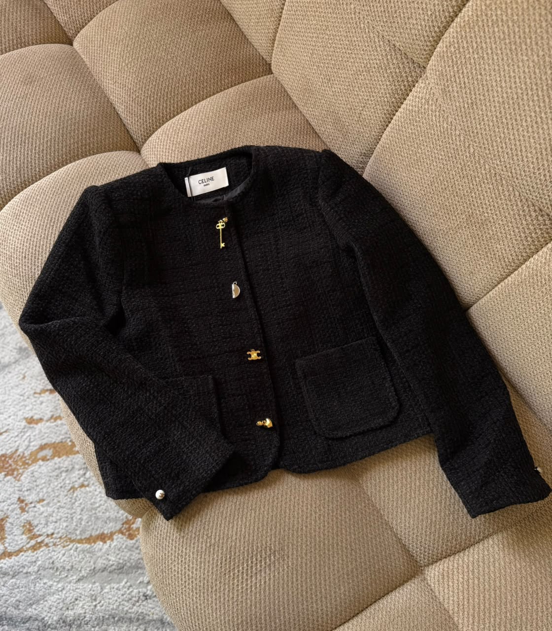 Celine Collarless Pocket Jacket - Black, White