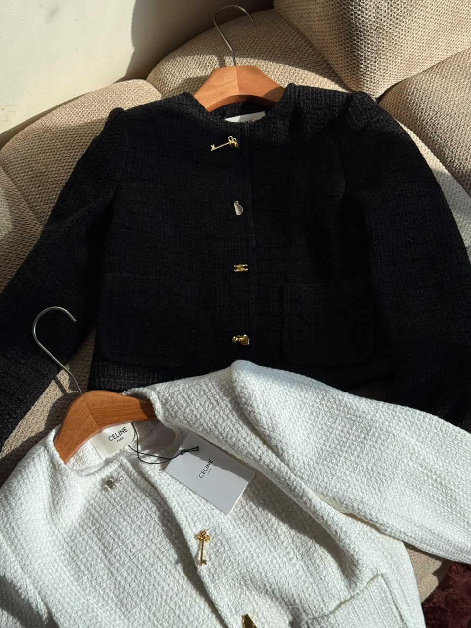 Celine Collarless Pocket Jacket - Black, White