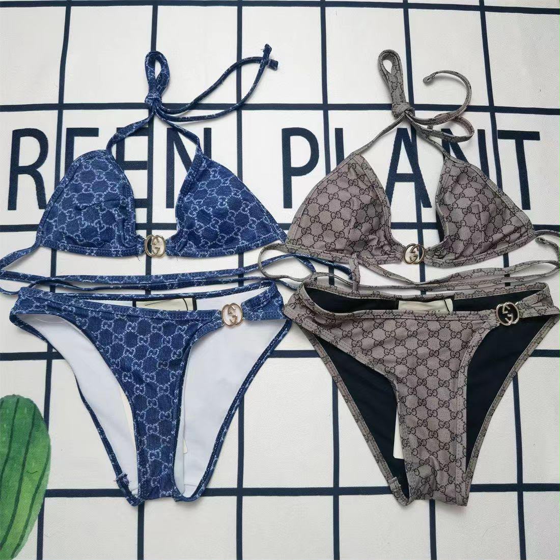Gucci Bikini Set Denim Logo Ring - Blue, Grey