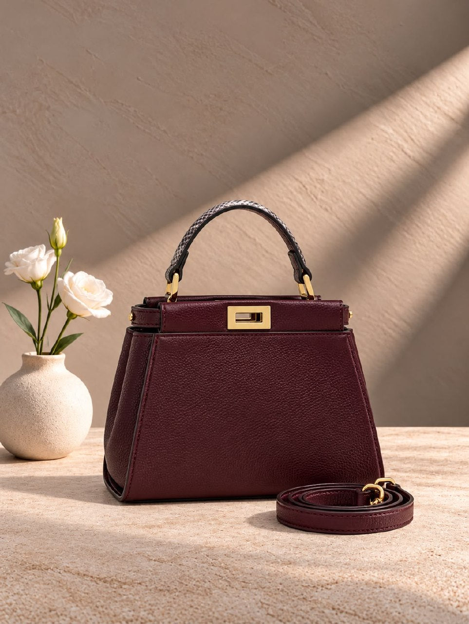 Fendi Clean-Panel Handbag - Burgundy