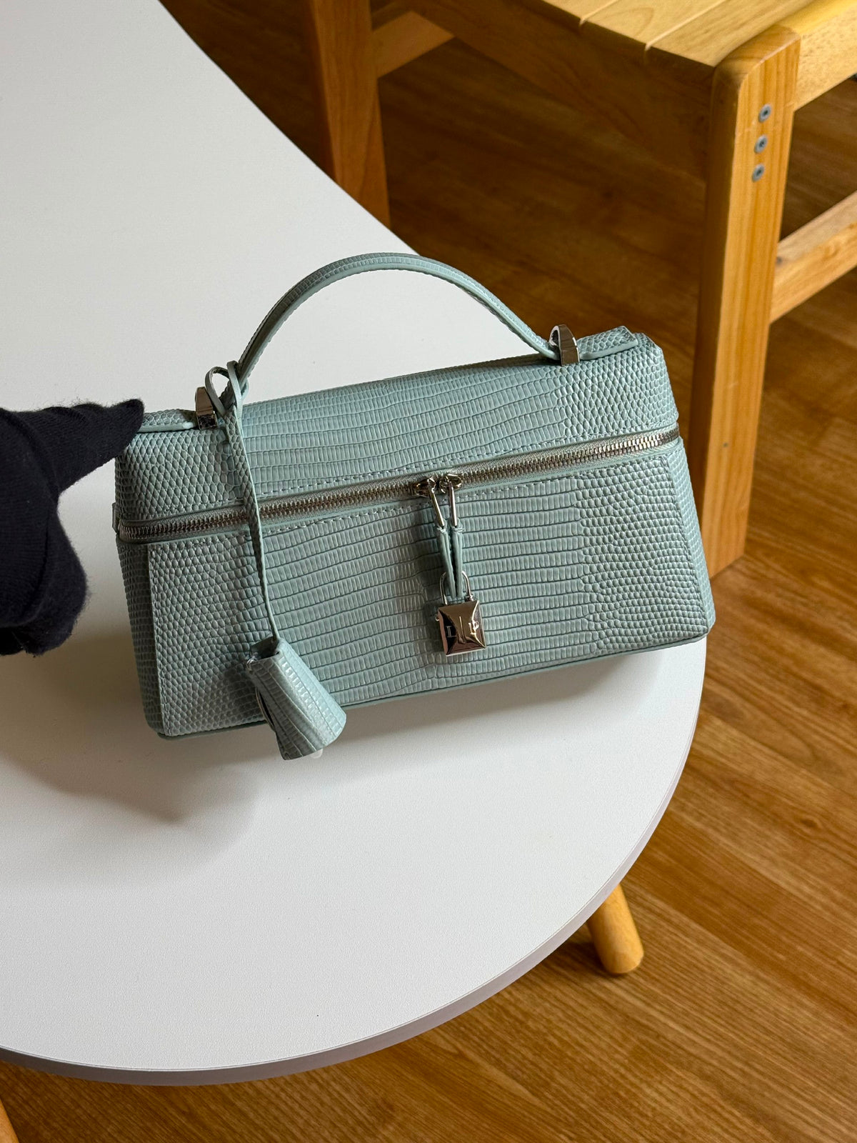 Loro Piana Zip-Top Handbag - Light Blue Embossed