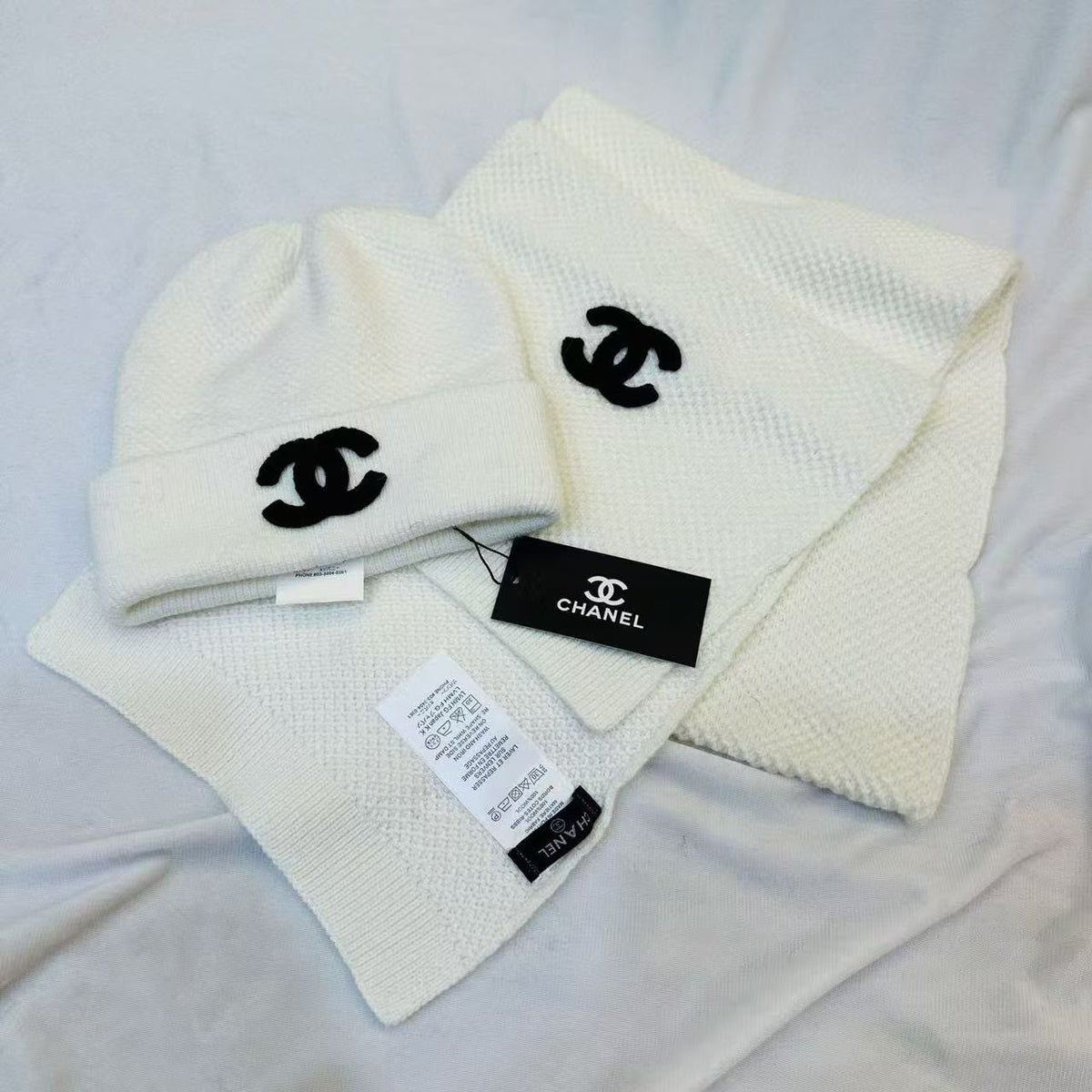Chanel Scarf & Beanie - White