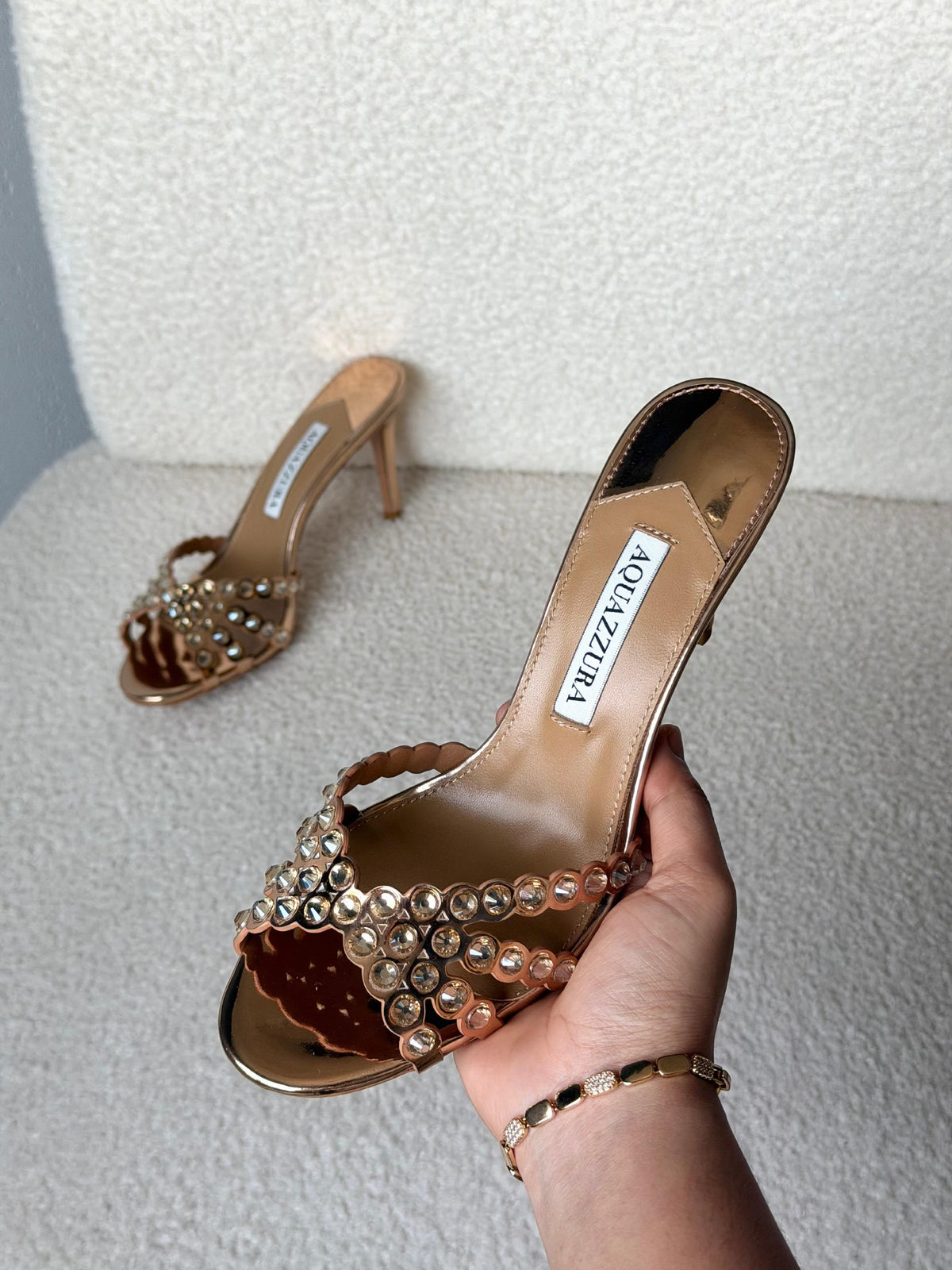 Aquazzura Cross-Strap Heels - Beige