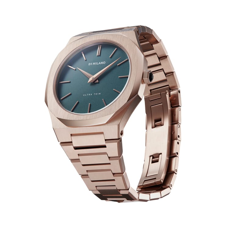 D1 Milano Watch Rose Gold Blue Teal Dial - 