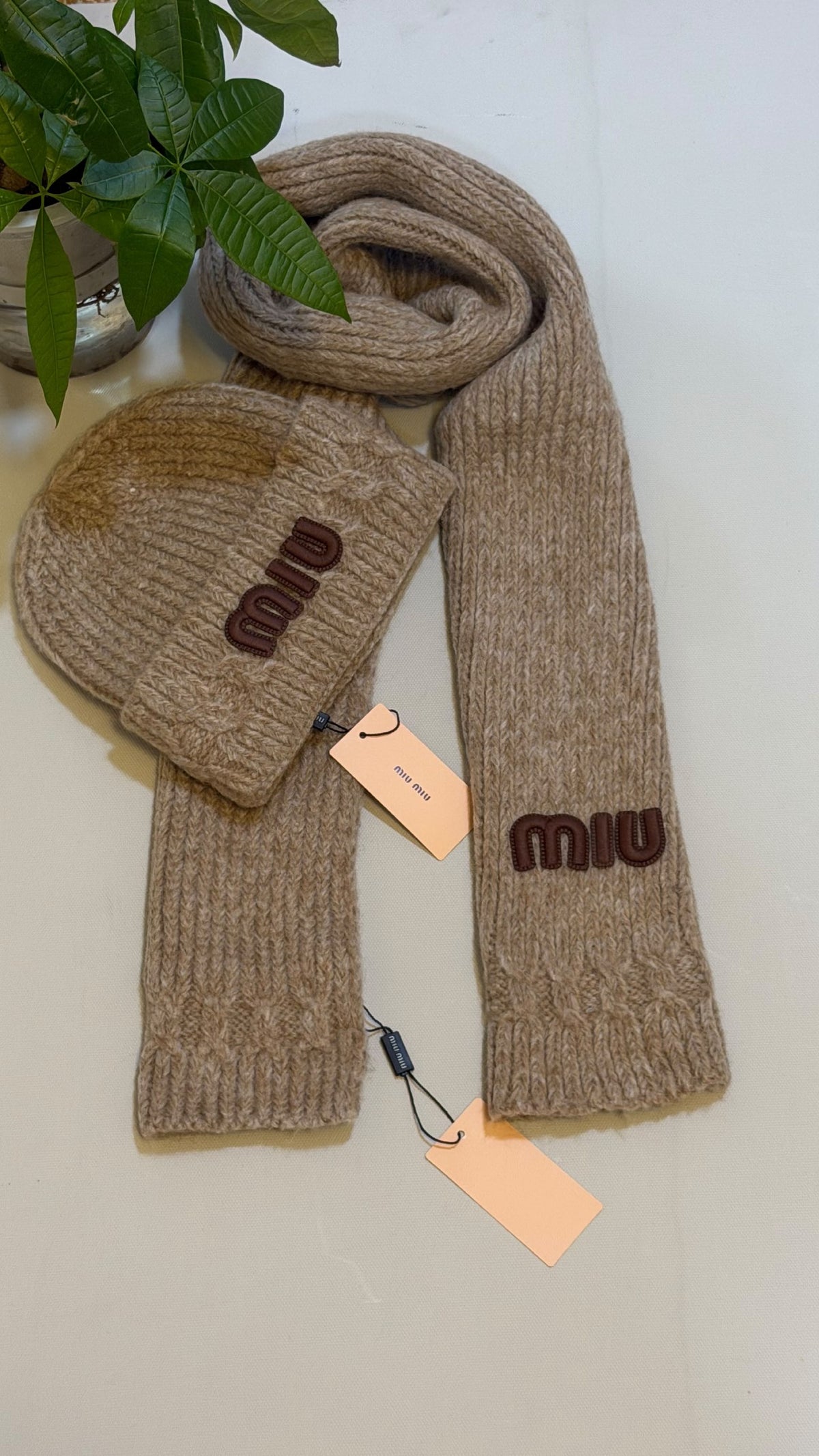 Miu Miu Scarf & Beanie - Beige